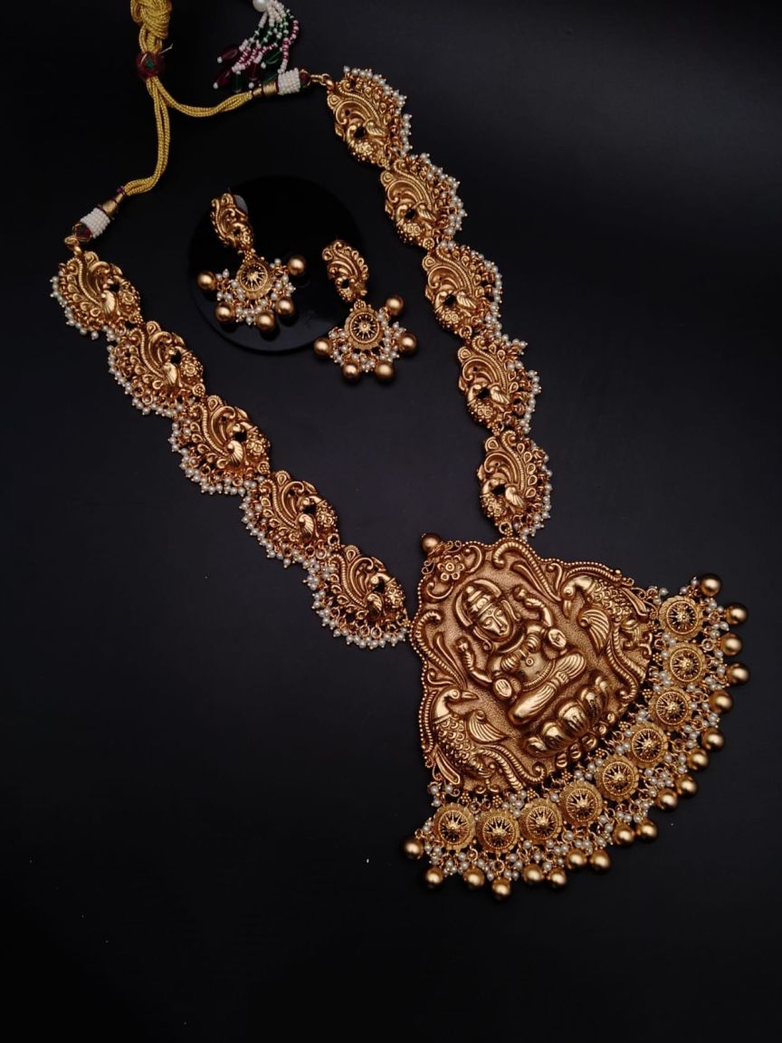 LONG SET IN POLKI (GOLD POLISH) STYLE | DESIGN - 10363