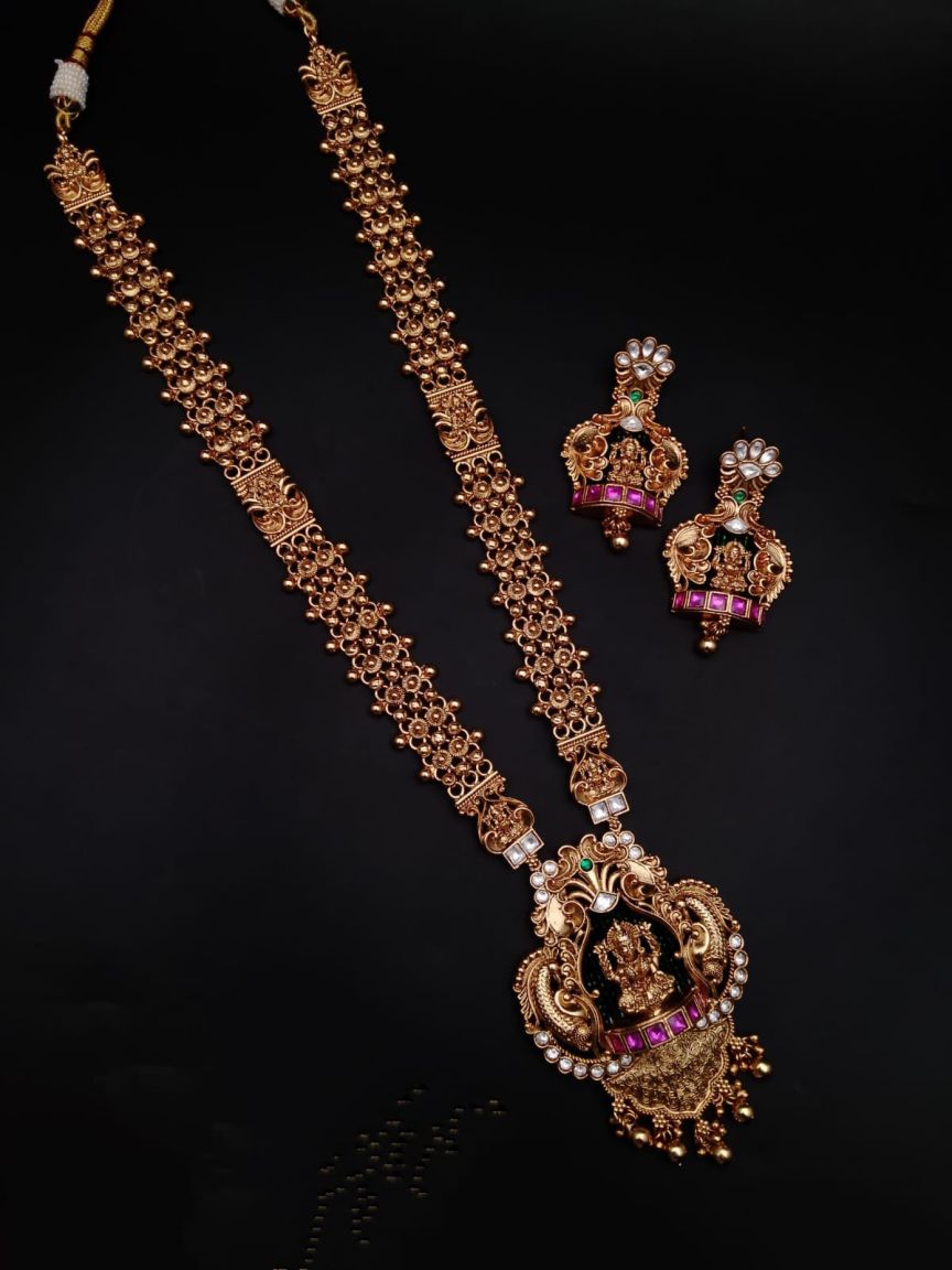 LONG SET IN POLKI (GOLD POLISH) STYLE | DESIGN - 10365