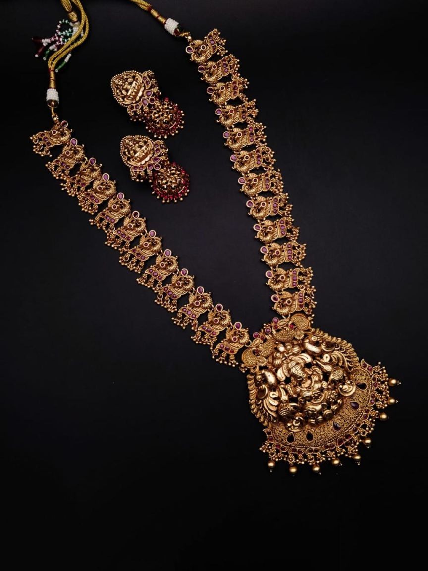 LONG SET IN POLKI (GOLD POLISH) STYLE | DESIGN - 10368