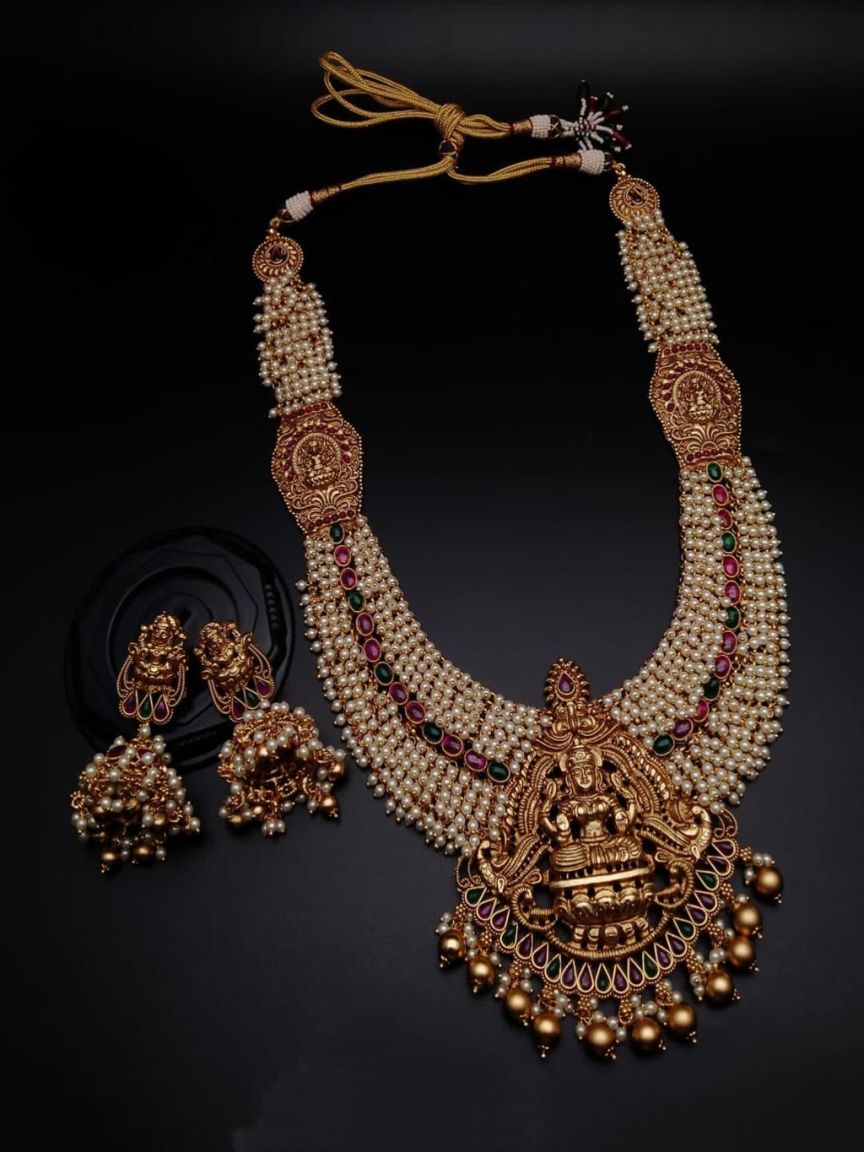 LONG SET IN POLKI (GOLD POLISH) STYLE | DESIGN - 10369