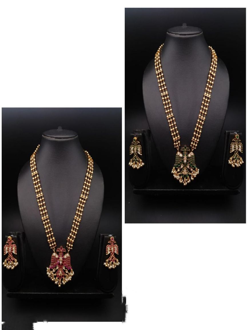 LONG SET IN POLKI (GOLD POLISH) STYLE | DESIGN - 10370