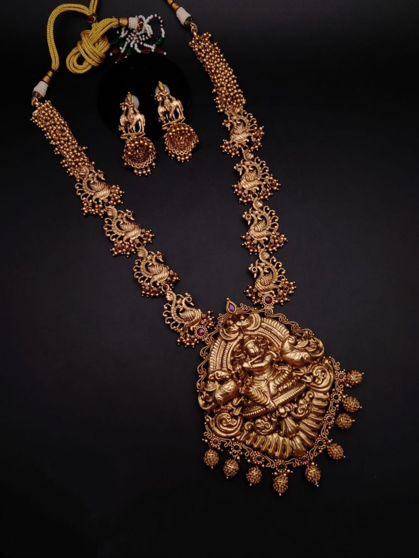LONG SET IN POLKI (GOLD POLISH) STYLE | DESIGN - 10375