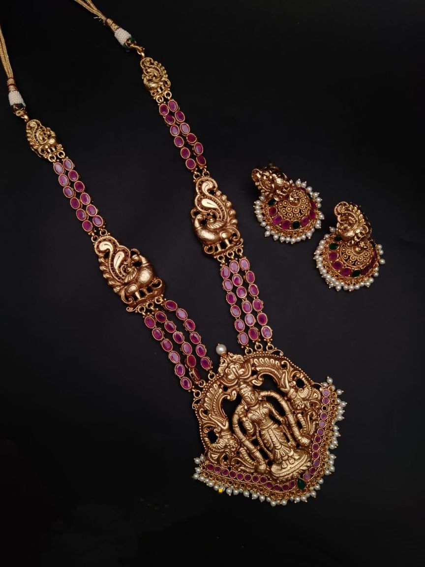 LONG SET IN POLKI (GOLD POLISH) STYLE | DESIGN - 10377