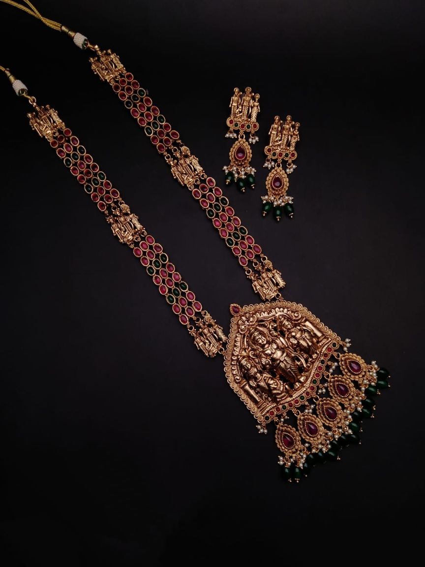 LONG SET IN POLKI (GOLD POLISH) STYLE | DESIGN - 10381