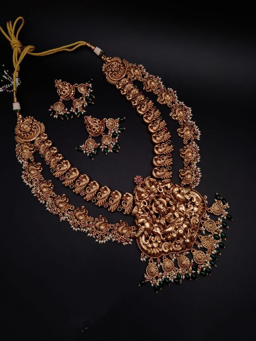 LONG SET IN POLKI (GOLD POLISH) STYLE | DESIGN - 10387