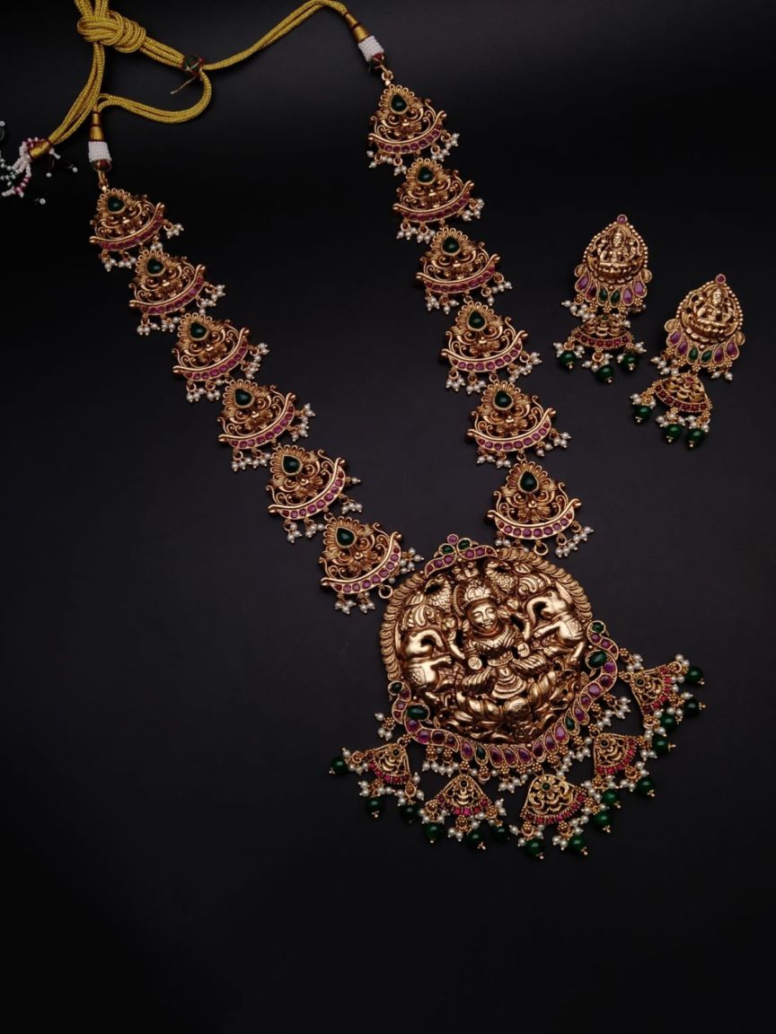 LONG SET IN POLKI (GOLD POLISH) STYLE | DESIGN - 10391