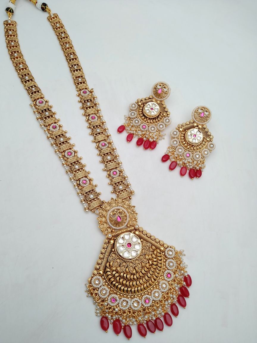 LONG SET IN POLKI (GOLD POLISH) STYLE | DESIGN - 10396