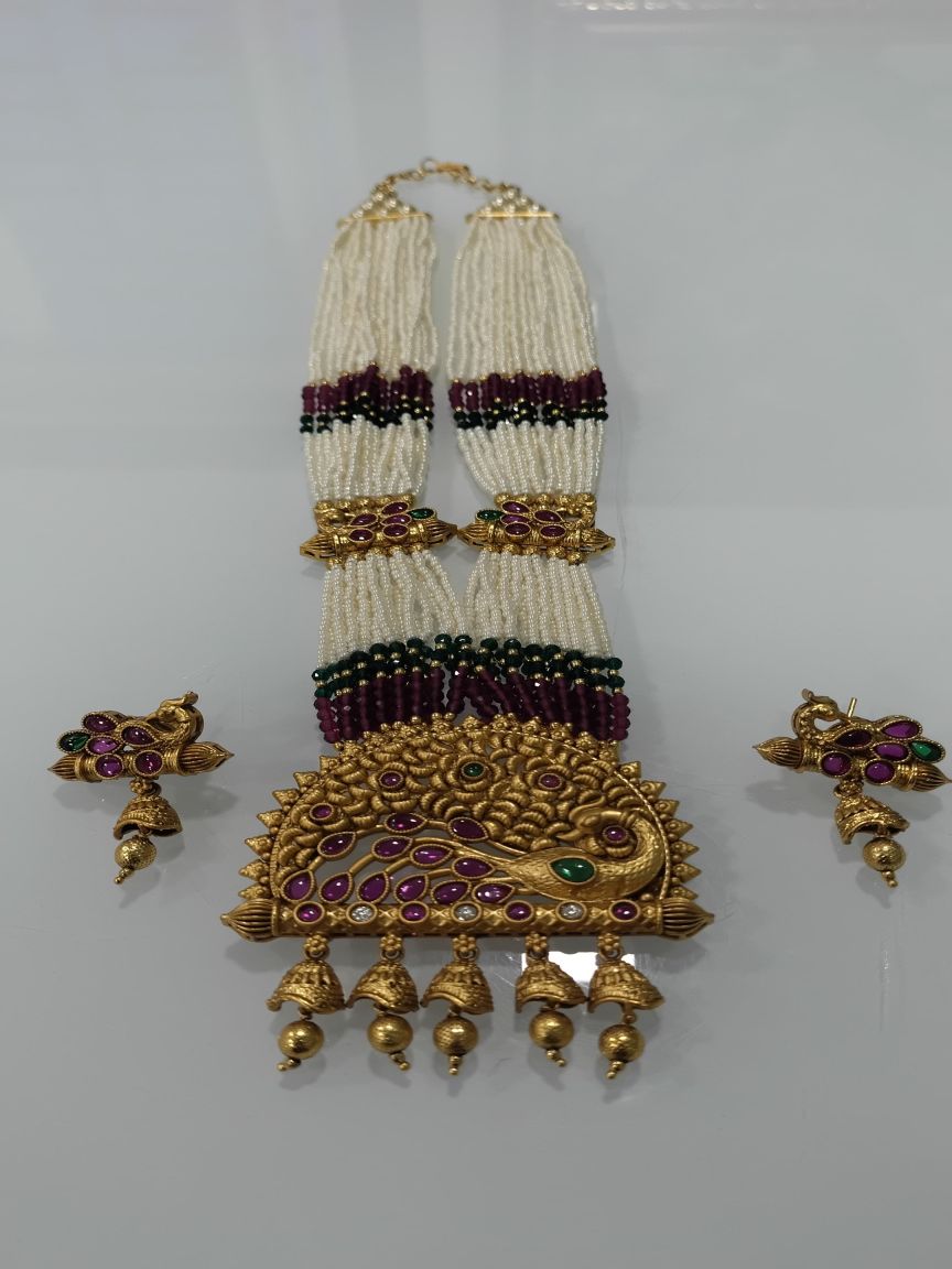 LONG SET IN POLKI (GOLD POLISH) STYLE | DESIGN - 10404