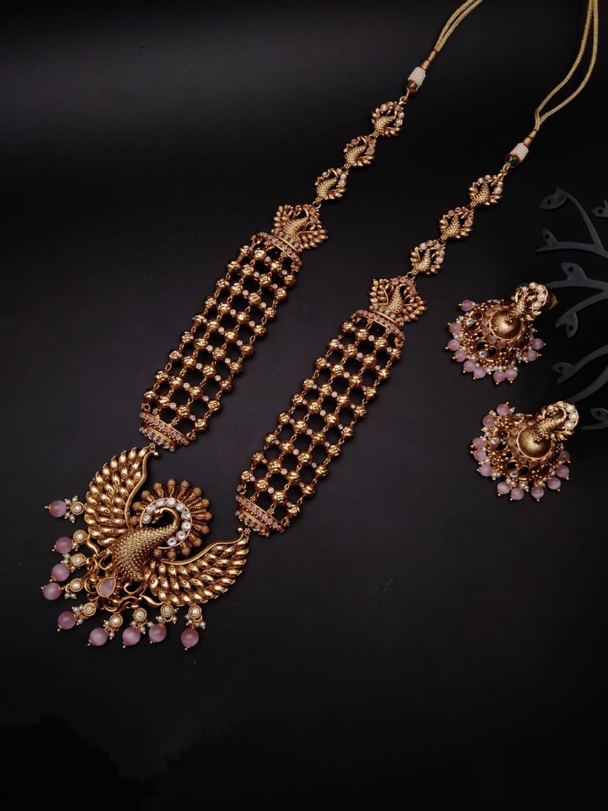 LONG SET IN POLKI (GOLD POLISH) STYLE | DESIGN - 10422