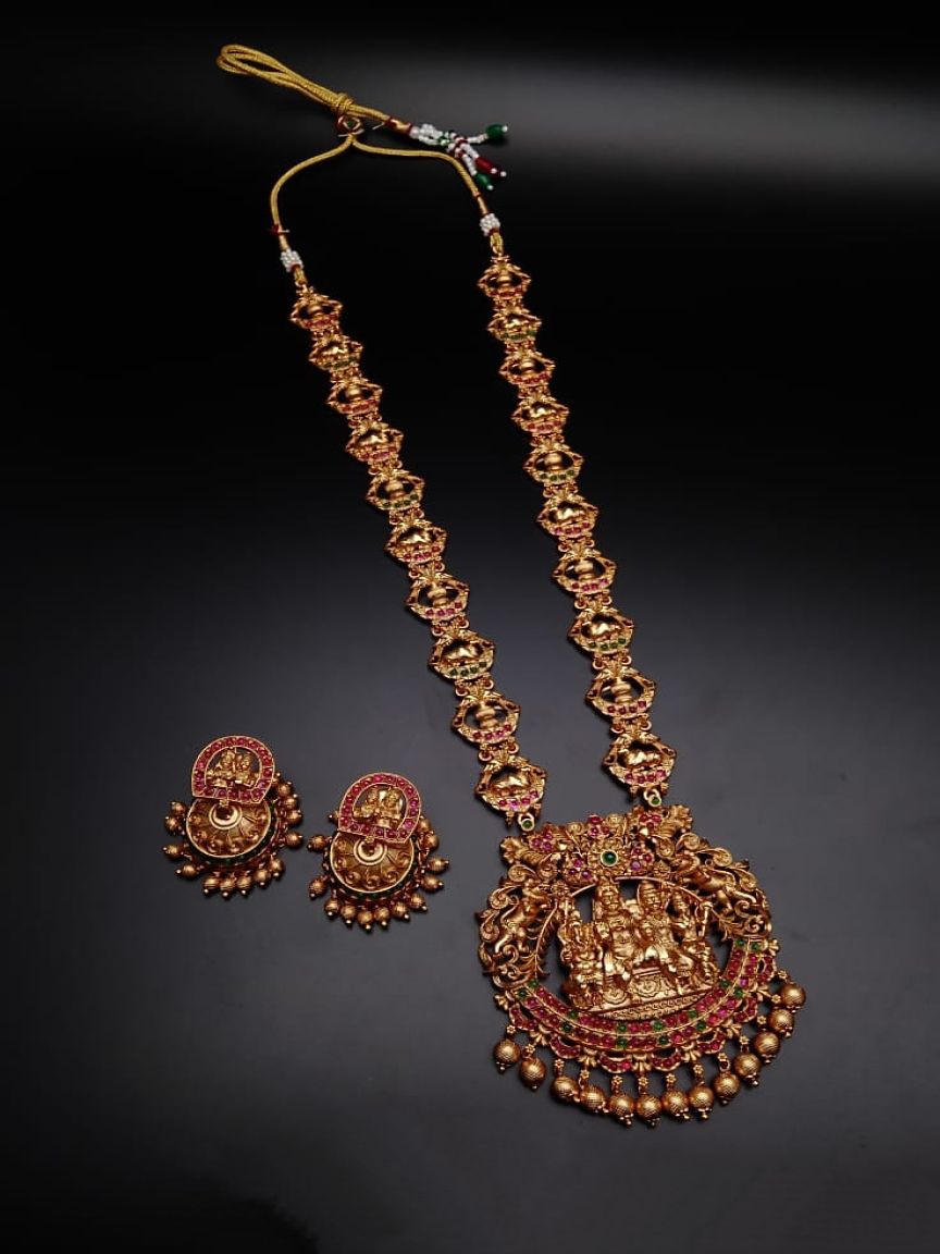 LONG SET IN POLKI (GOLD POLISH) STYLE | DESIGN - 10423