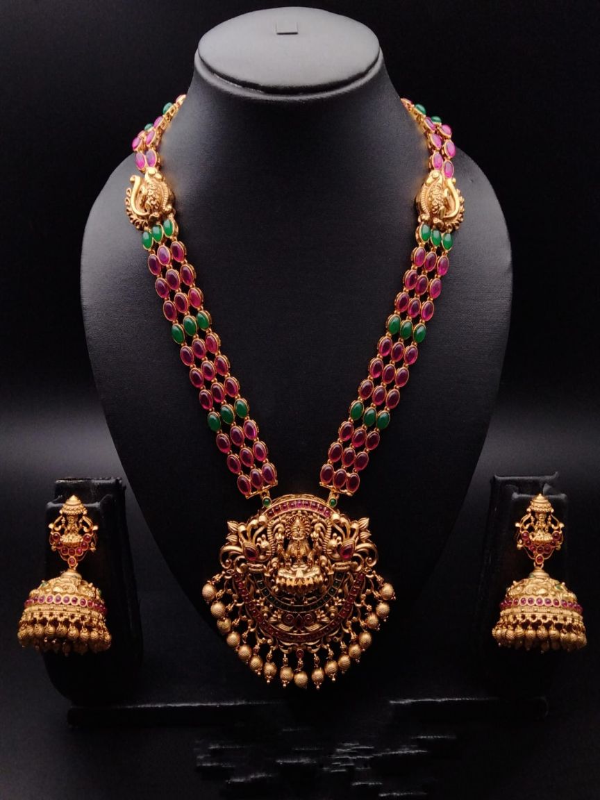 LONG SET IN POLKI (GOLD POLISH) STYLE | DESIGN - 10425