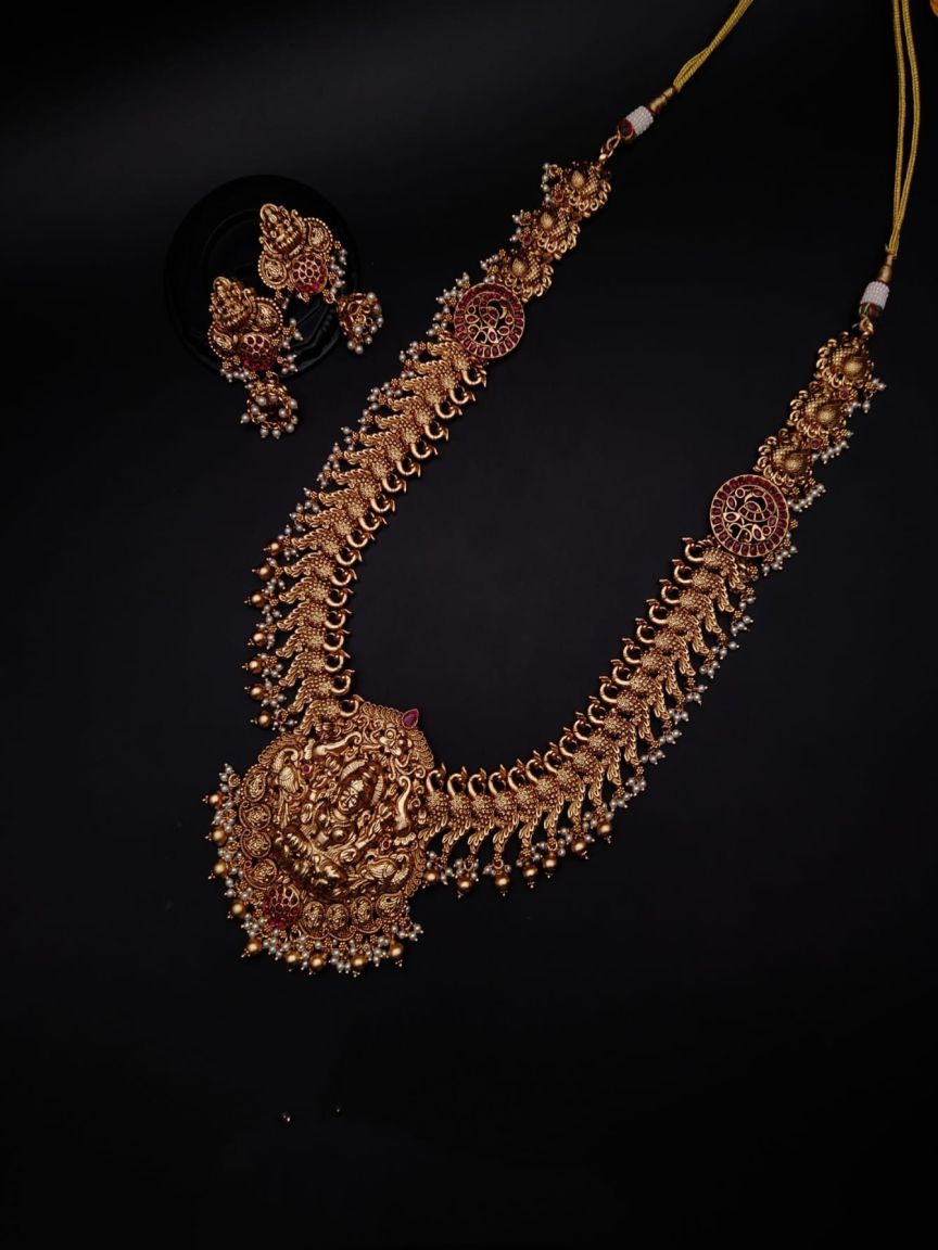 LONG SET IN POLKI (GOLD POLISH) STYLE | DESIGN - 10426