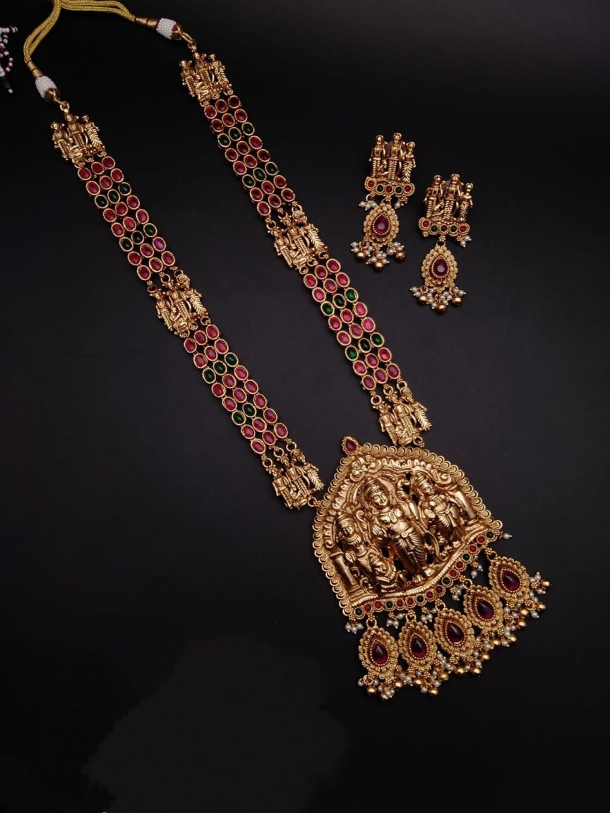 LONG SET IN POLKI (GOLD POLISH) STYLE | DESIGN - 10427