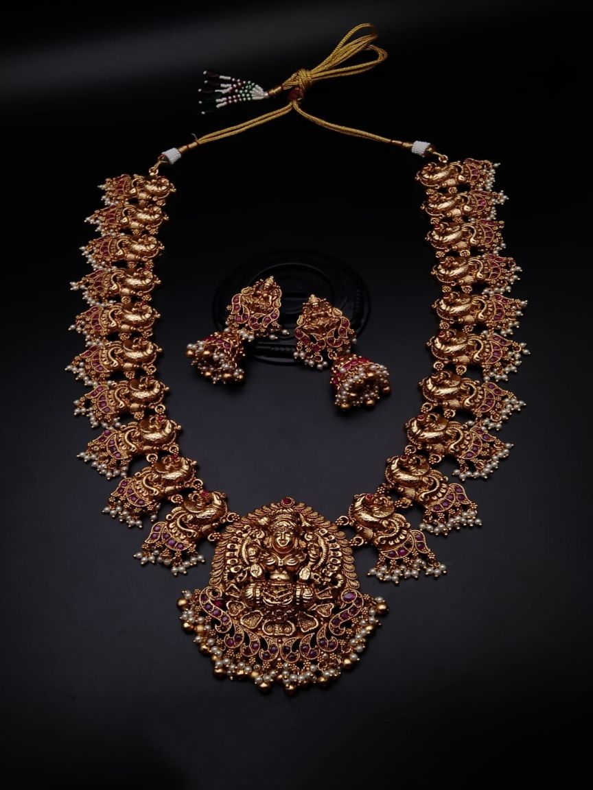 LONG SET IN POLKI (GOLD POLISH) STYLE | DESIGN - 10429