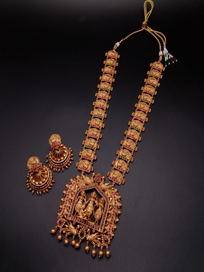 LONG SET IN POLKI (GOLD POLISH) STYLE | DESIGN - 10430