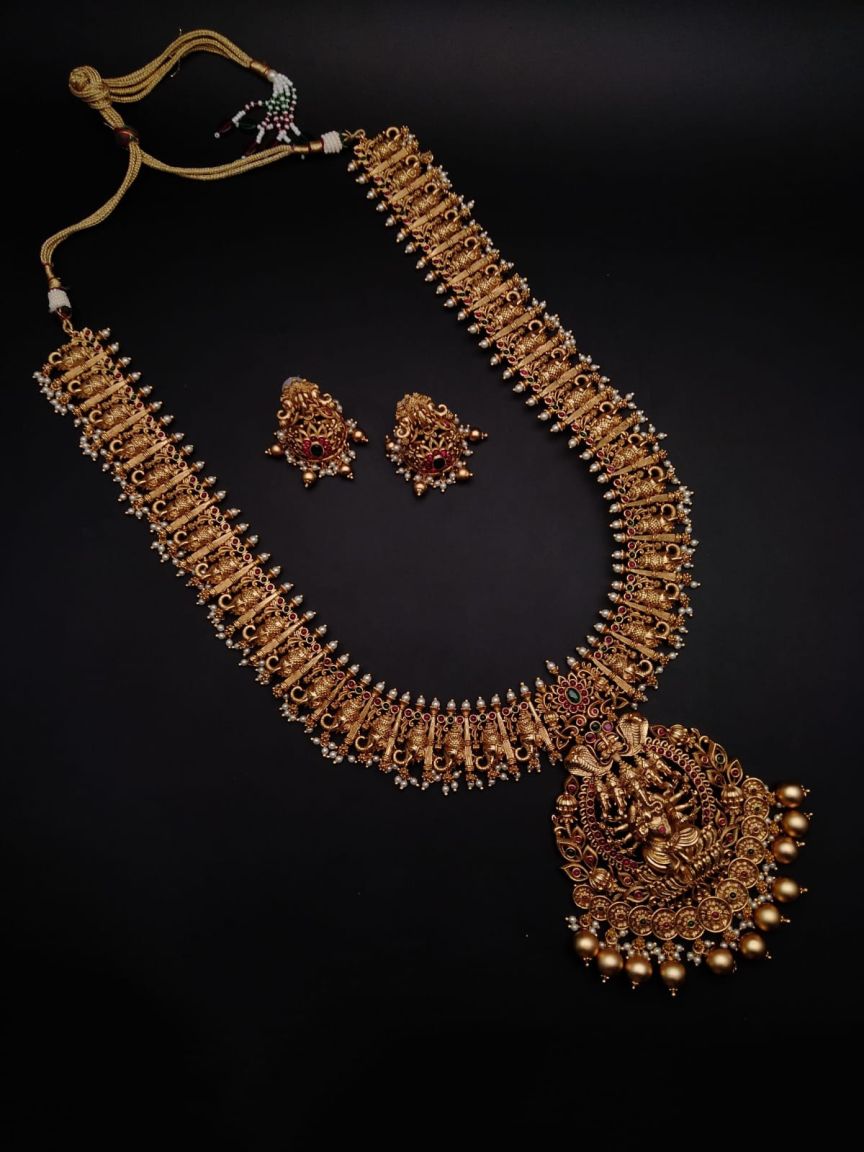 LONG SET IN POLKI (GOLD POLISH) STYLE | DESIGN - 10432