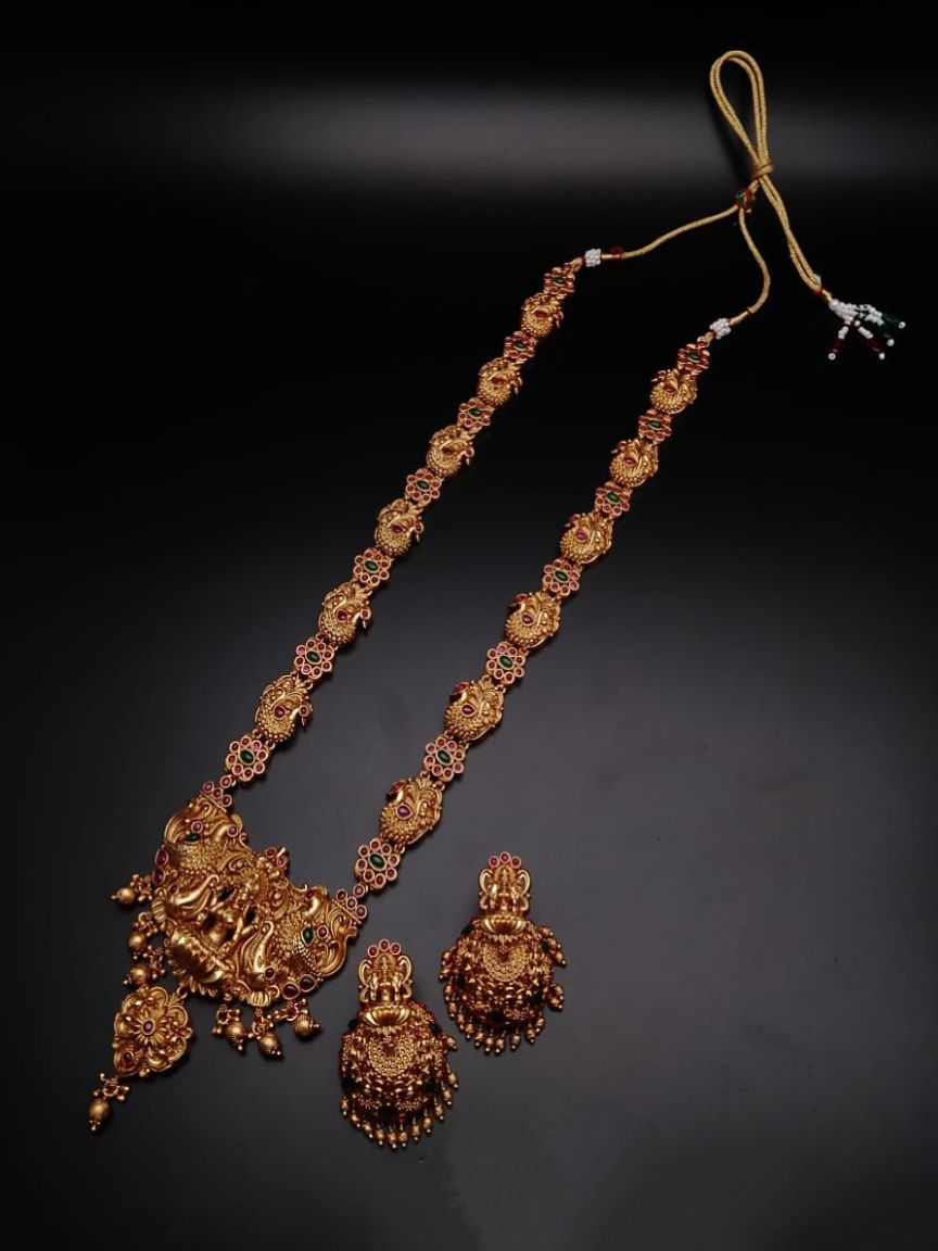 LONG SET IN POLKI (GOLD POLISH) STYLE | DESIGN - 10439