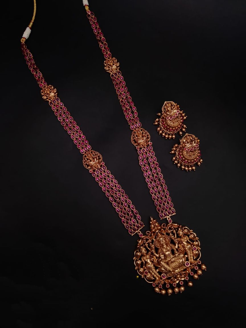 LONG SET IN POLKI (GOLD POLISH) STYLE | DESIGN - 10440