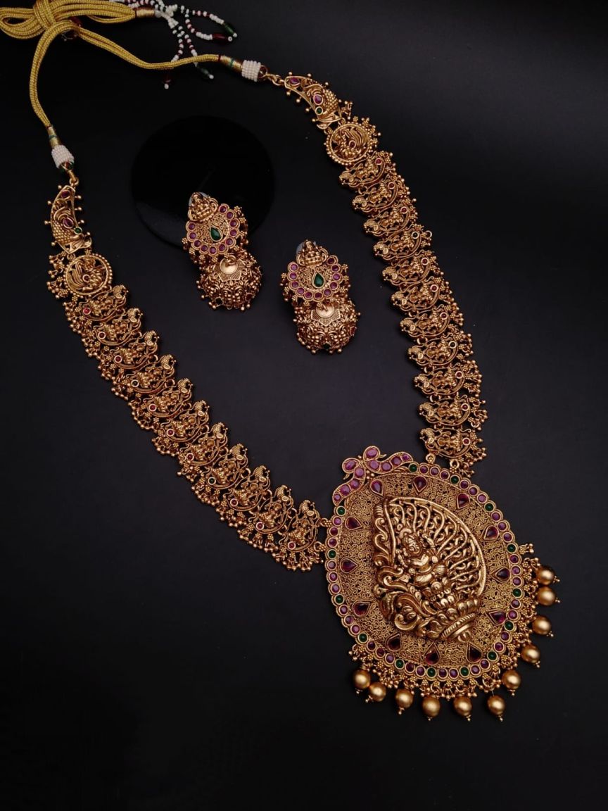 LONG SET IN POLKI (GOLD POLISH) STYLE | DESIGN - 10443