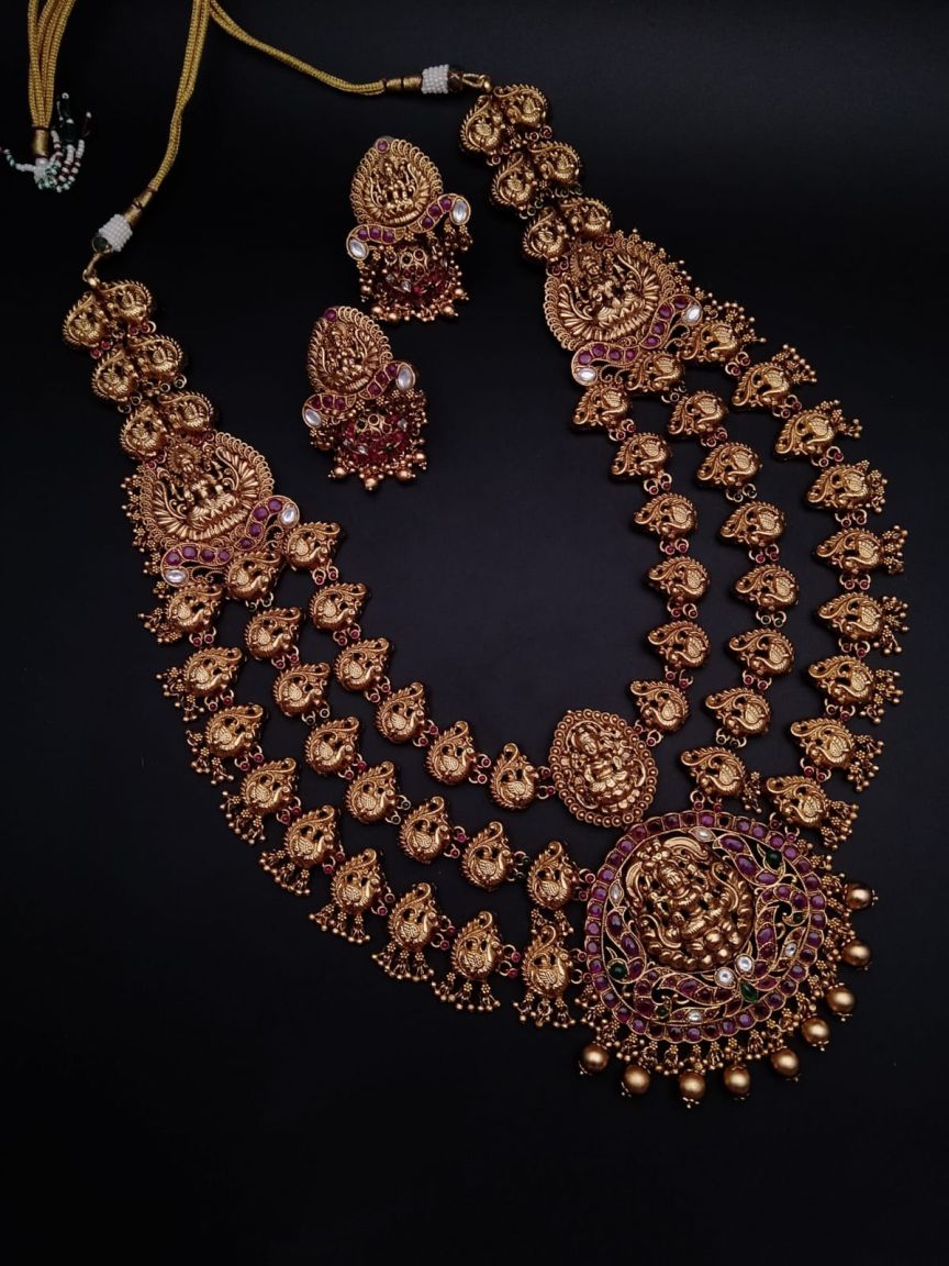 LONG SET IN POLKI (GOLD POLISH) STYLE | DESIGN - 10445