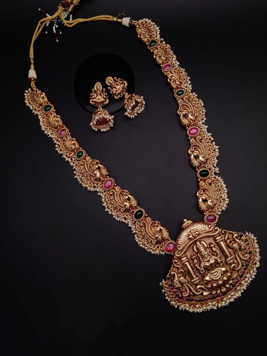 LONG SET IN POLKI (GOLD POLISH) STYLE | DESIGN - 10446
