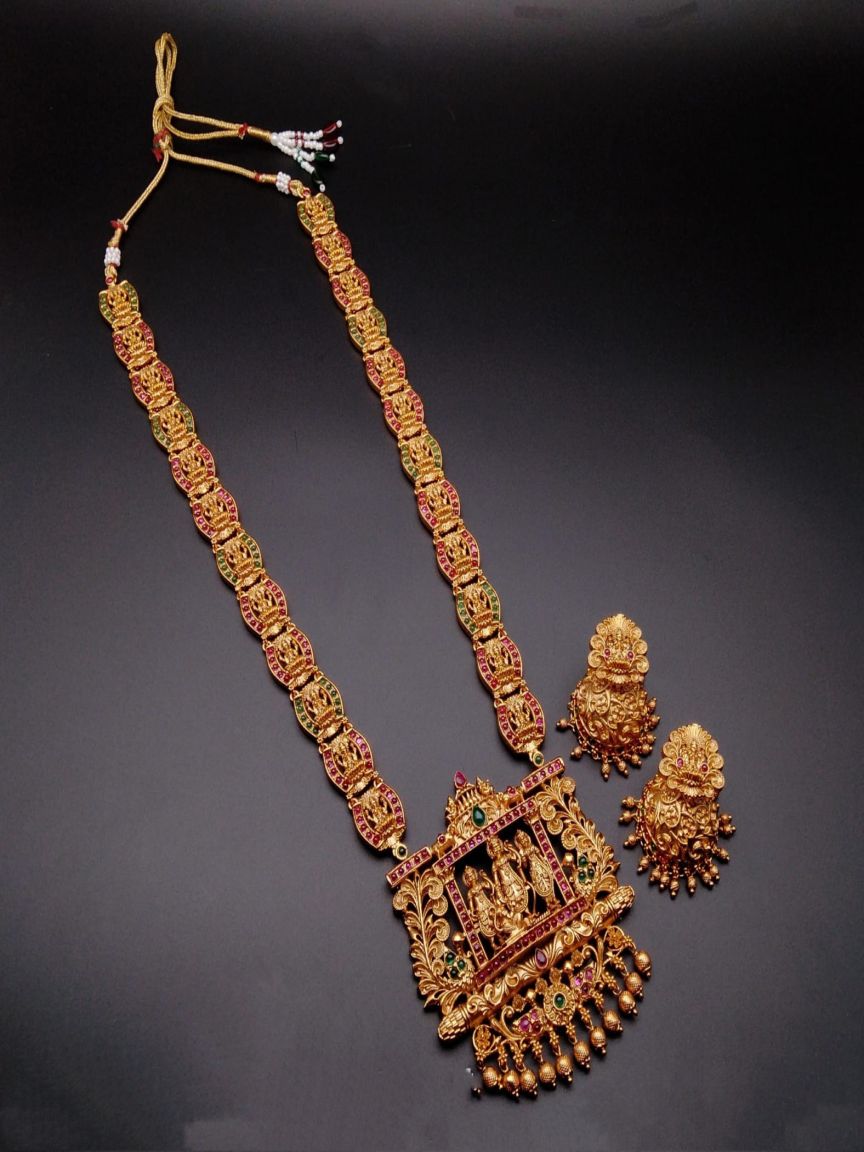 LONG SET IN POLKI (GOLD POLISH) STYLE | DESIGN - 10450