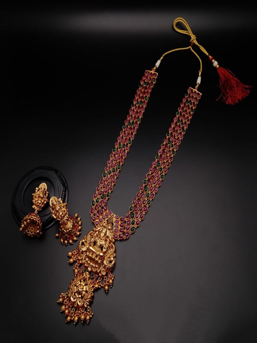 LONG SET IN POLKI (GOLD POLISH) STYLE | DESIGN - 10460