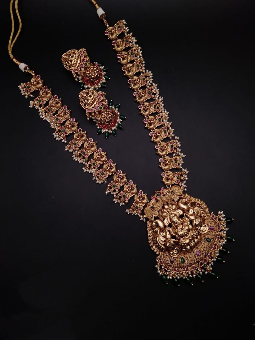 LONG SET IN POLKI (GOLD POLISH) STYLE | DESIGN - 10465