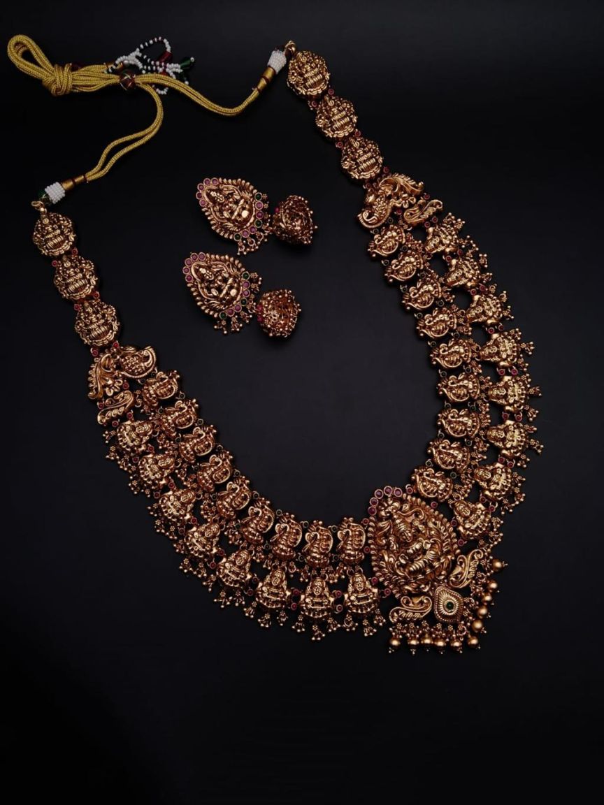 LONG SET IN POLKI (GOLD POLISH) STYLE | DESIGN - 10469