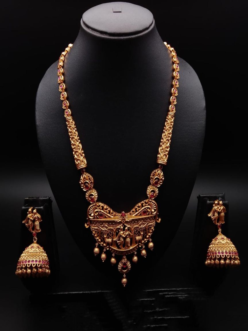 LONG SET IN POLKI (GOLD POLISH) STYLE | DESIGN - 10471