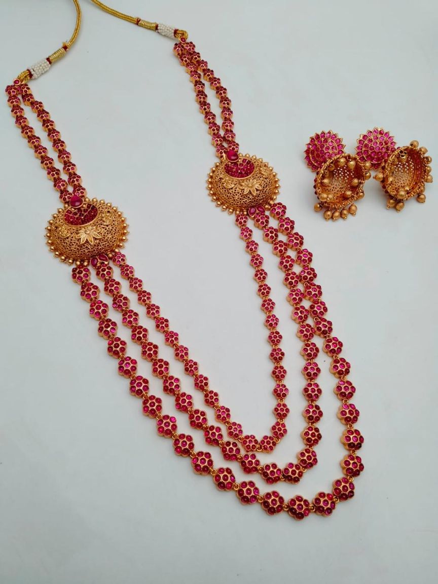 LONG SET IN POLKI (GOLD POLISH) STYLE | DESIGN - 10478