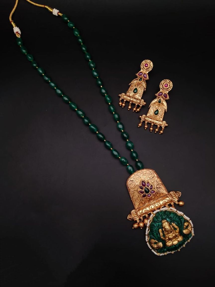 LONG SET IN POLKI (GOLD POLISH) STYLE | DESIGN - 10479