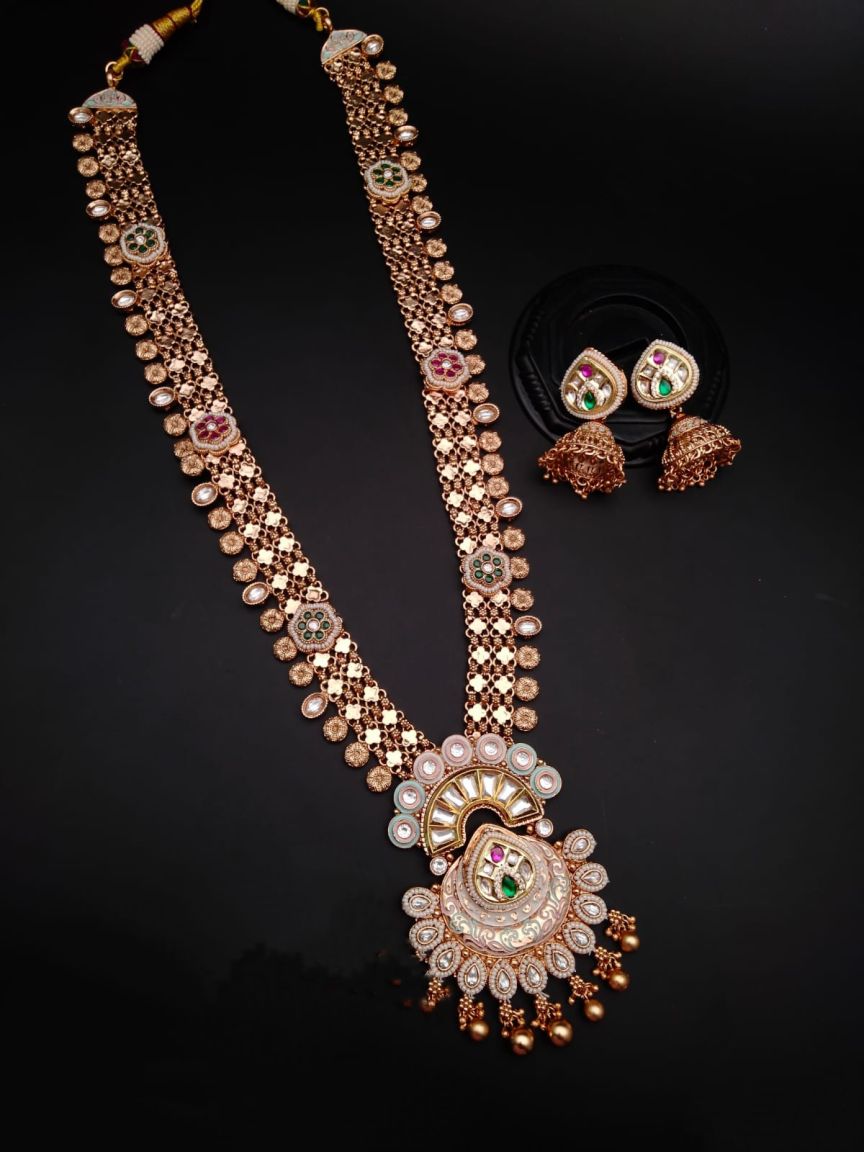 LONG SET IN POLKI (GOLD POLISH) STYLE | DESIGN - 10504