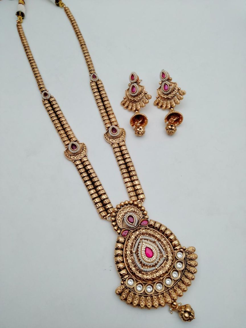 LONG SET IN POLKI (GOLD POLISH) STYLE | DESIGN - 10507
