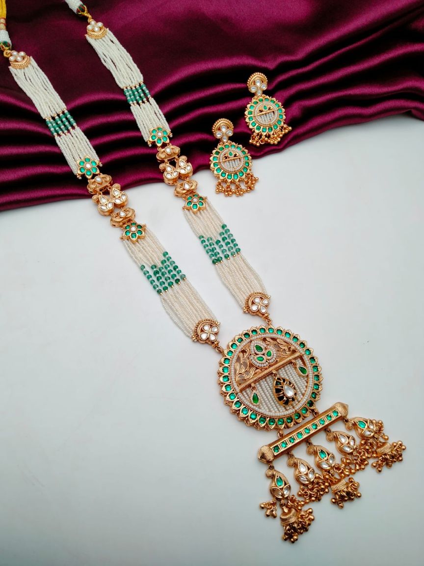 LONG SET IN POLKI (GOLD POLISH) STYLE | DESIGN - 10529
