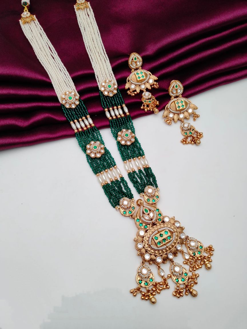 LONG SET IN POLKI (GOLD POLISH) STYLE | DESIGN - 10532