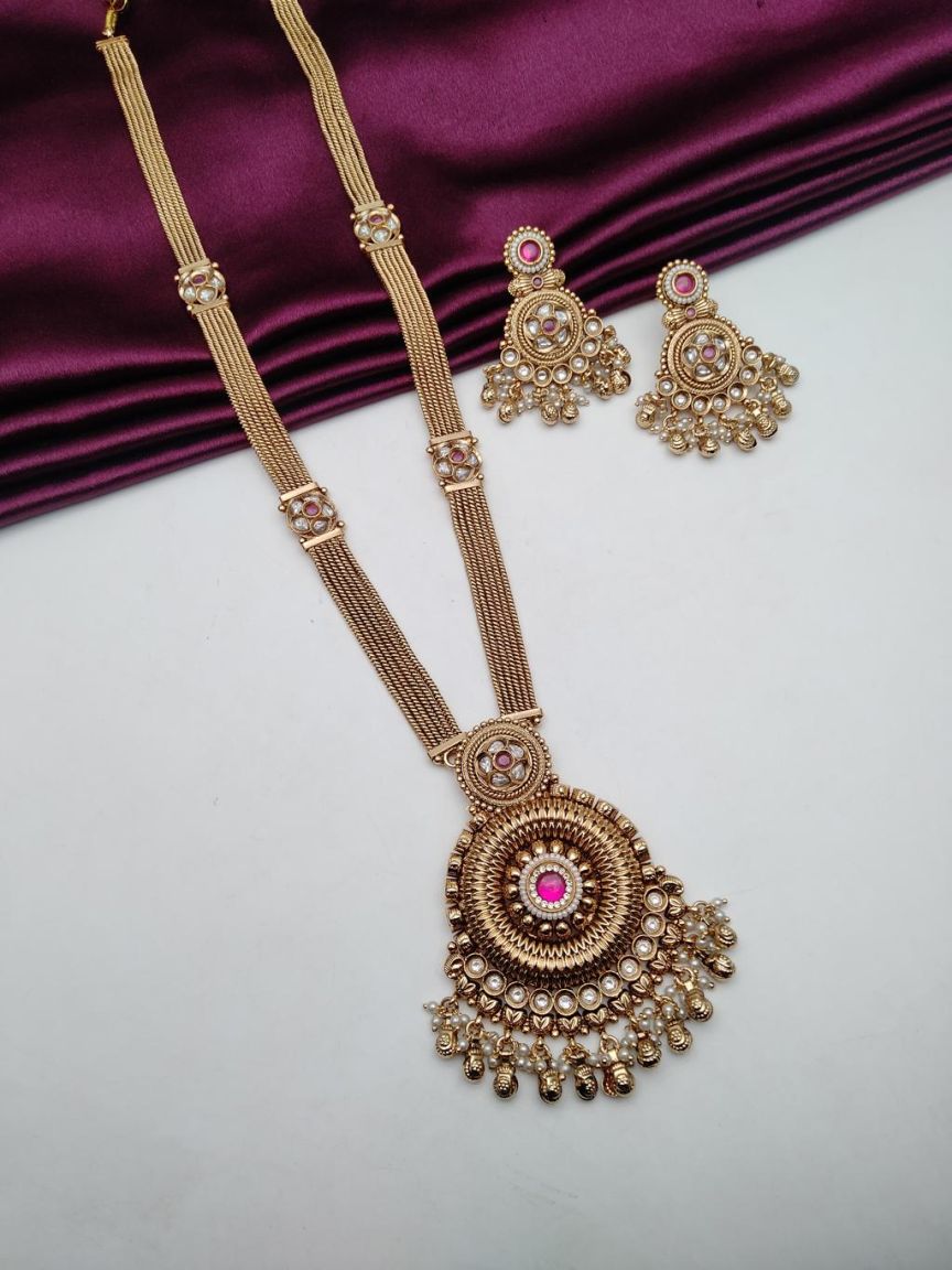 LONG SET IN POLKI (GOLD POLISH) STYLE | DESIGN - 10537