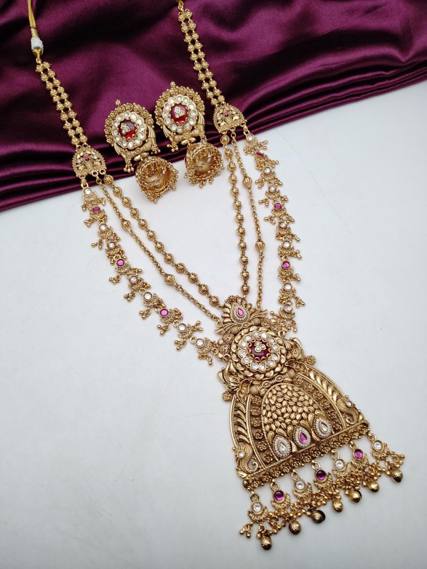 LONG SET IN POLKI (GOLD POLISH) STYLE | DESIGN - 10546