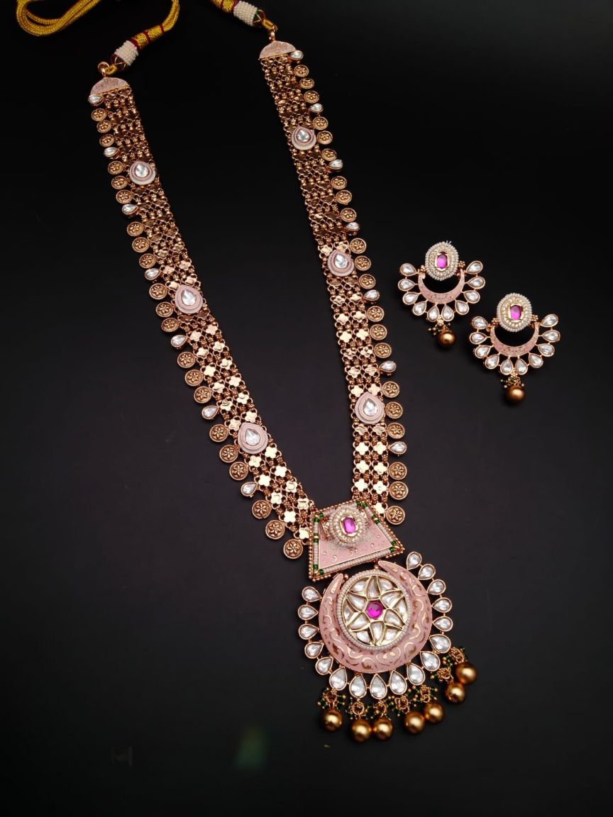 LONG SET IN POLKI (GOLD POLISH) STYLE | DESIGN - 10561