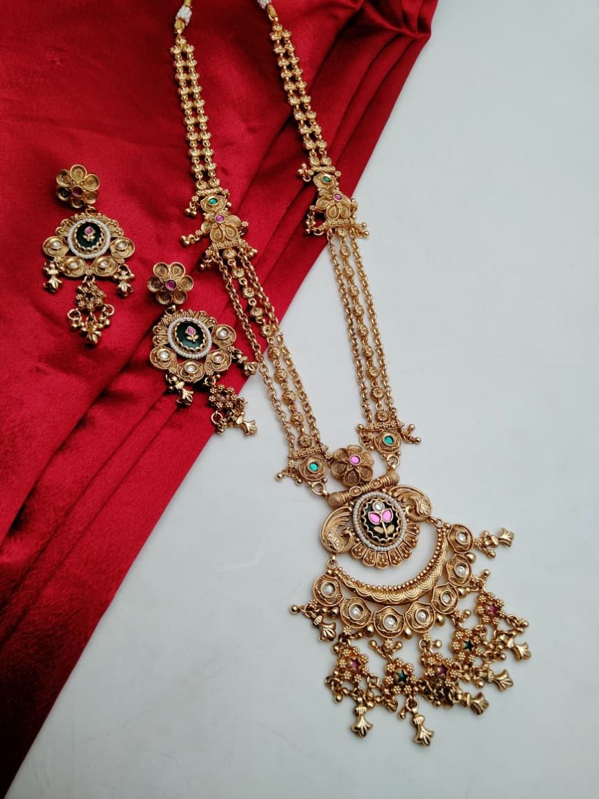 LONG SET IN POLKI (GOLD POLISH) STYLE | DESIGN - 10567