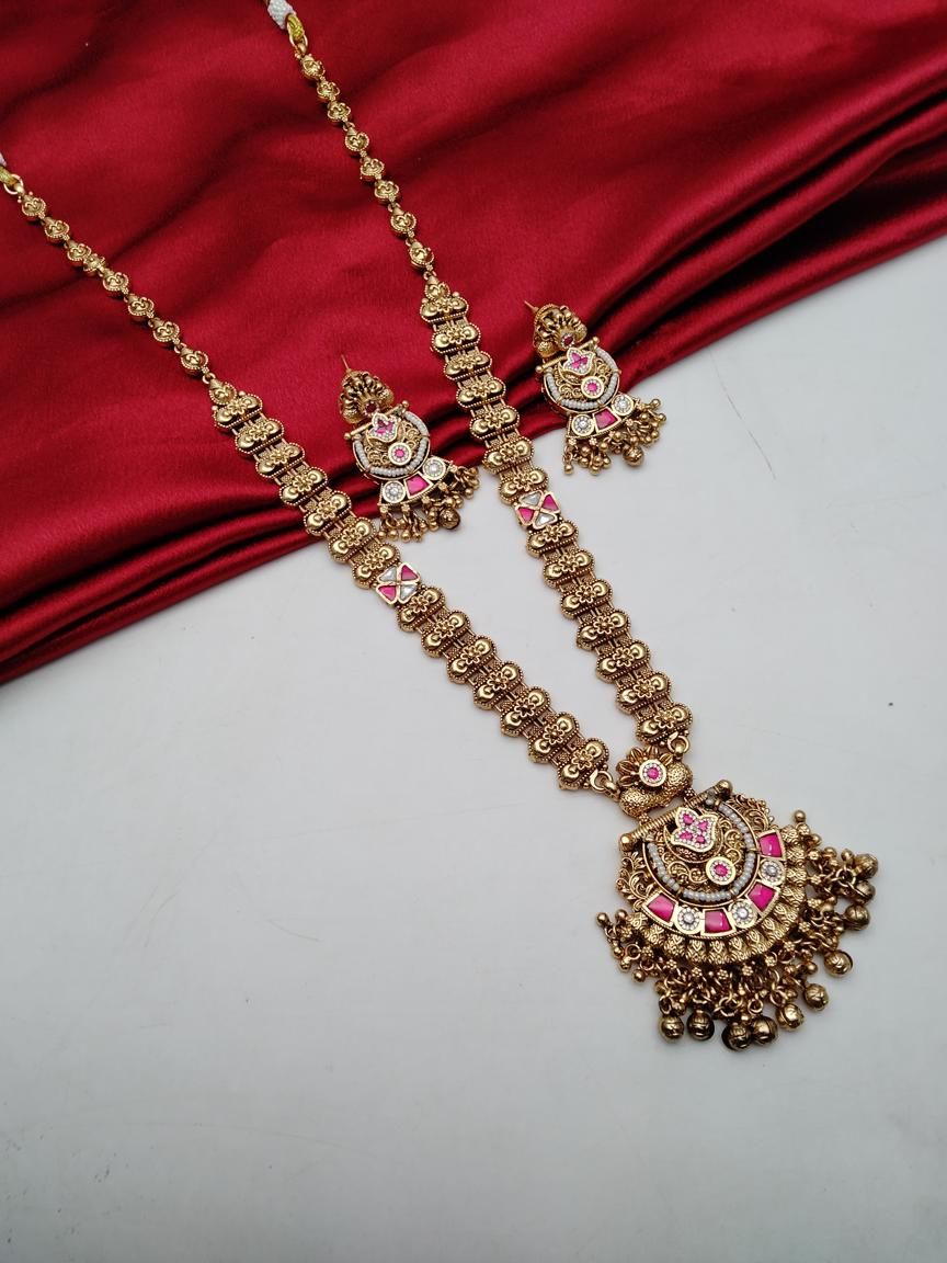 LONG SET IN POLKI (GOLD POLISH) STYLE | DESIGN - 10592