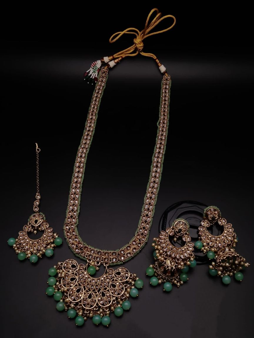 LONG SET IN POLKI (GOLD POLISH) STYLE | DESIGN - 10593