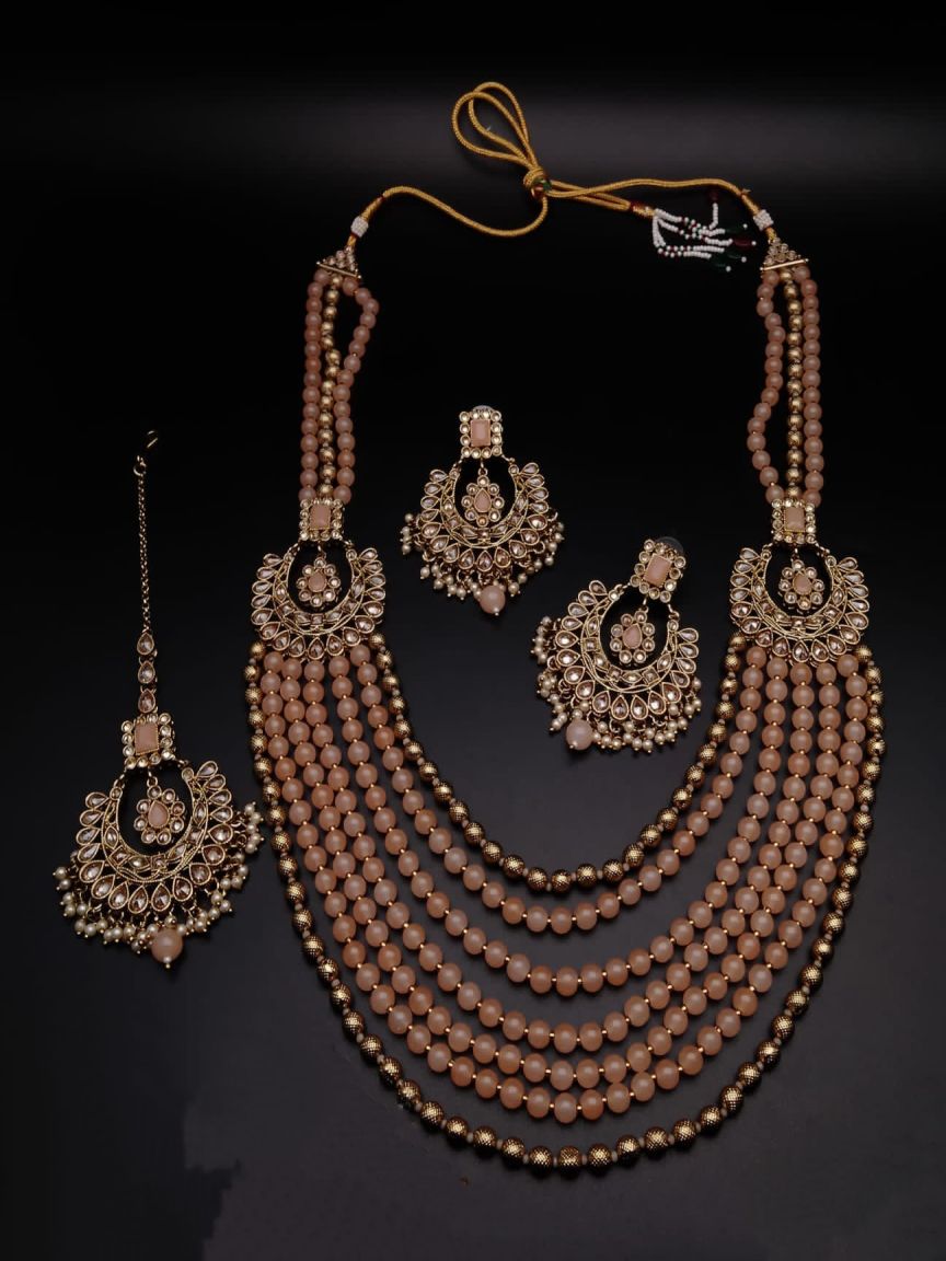 LONG SET IN POLKI (GOLD POLISH) STYLE | DESIGN - 10594