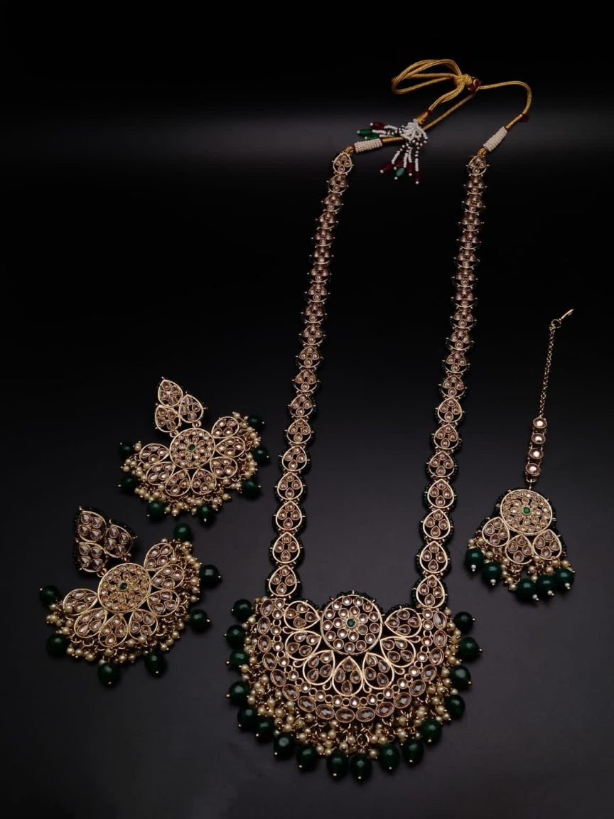 LONG SET IN POLKI (GOLD POLISH) STYLE | DESIGN - 10595