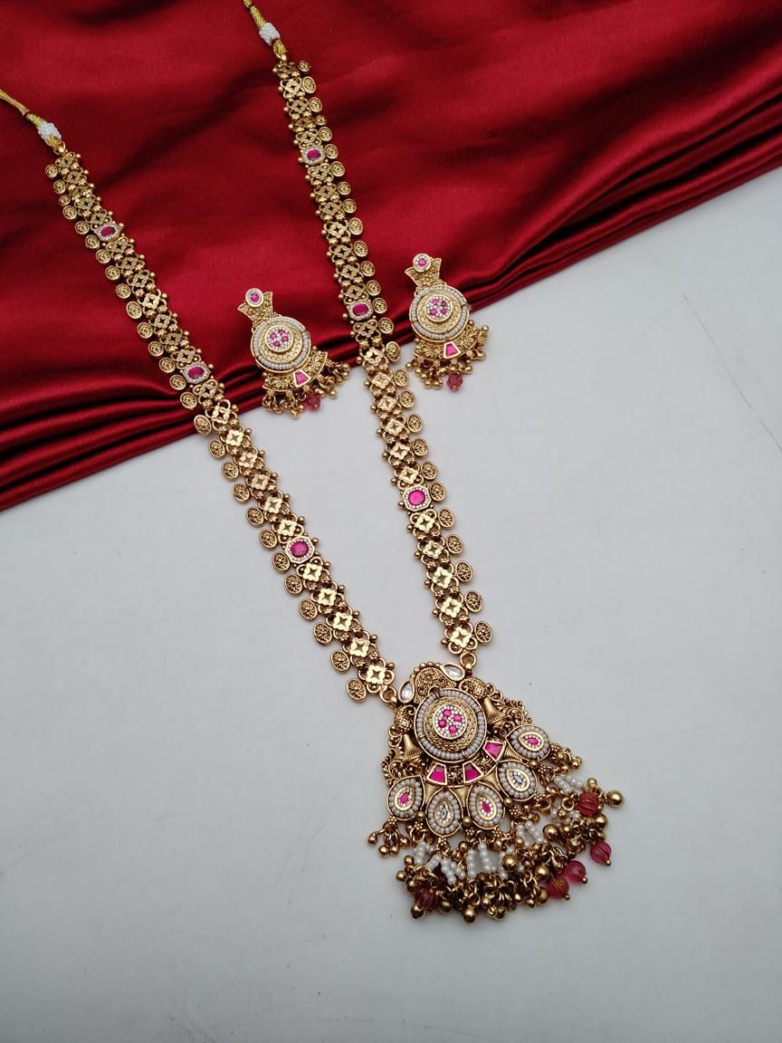 LONG SET IN POLKI (GOLD POLISH) STYLE | DESIGN - 10597