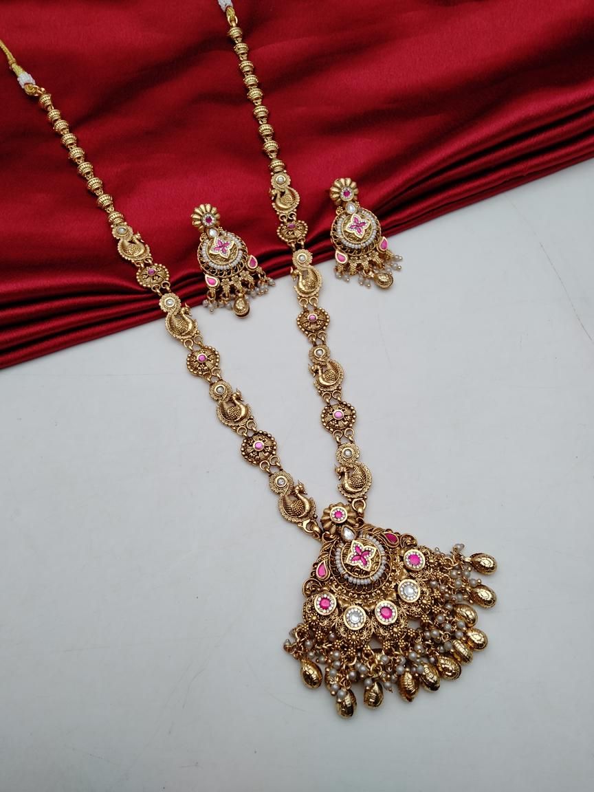 LONG SET IN POLKI (GOLD POLISH) STYLE | DESIGN - 10598