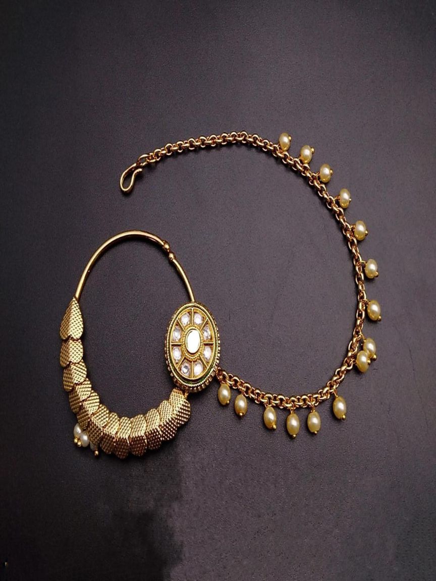 NOSE RING IN POLKI (GOLD POLISH) STYLE | DESIGN - 40009