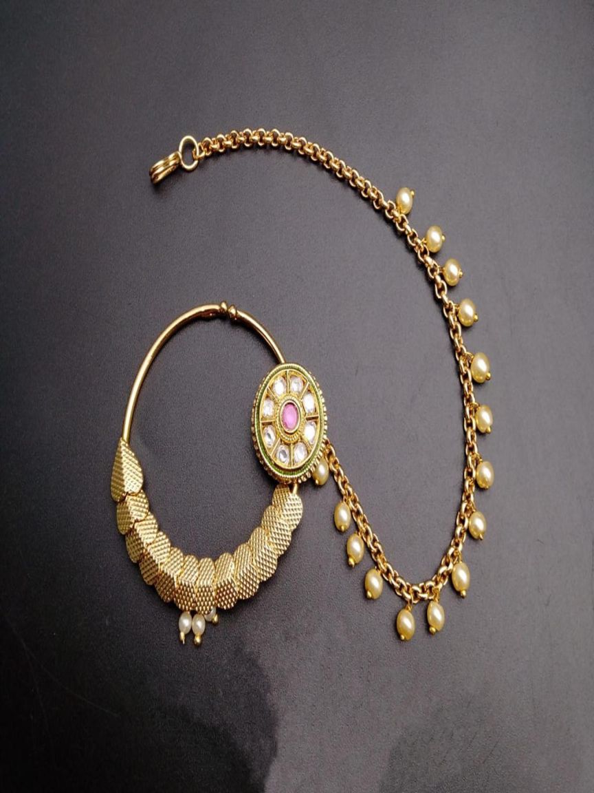 NOSE RING IN POLKI (GOLD POLISH) STYLE | DESIGN - 40011