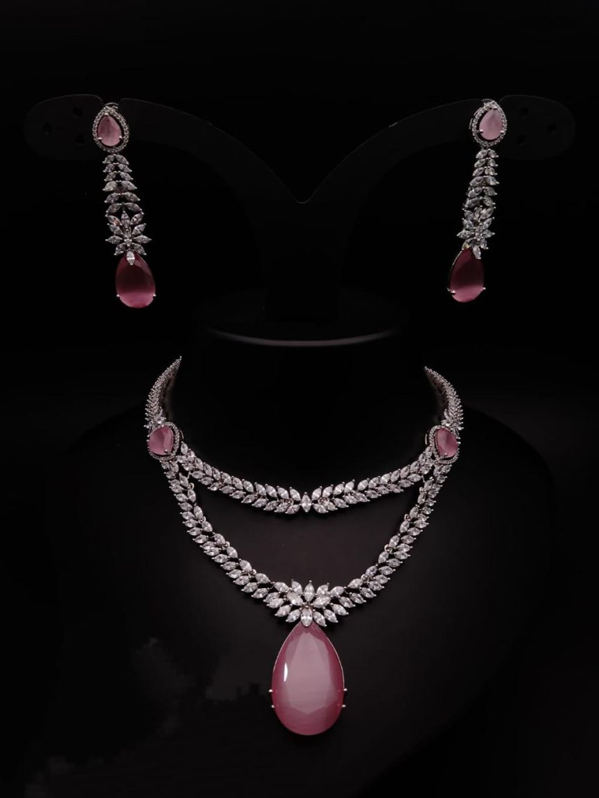 NECKLASE SET IN AMERICAN DIAMOND JEWELLERY STYLE | DESIGN - 00483
