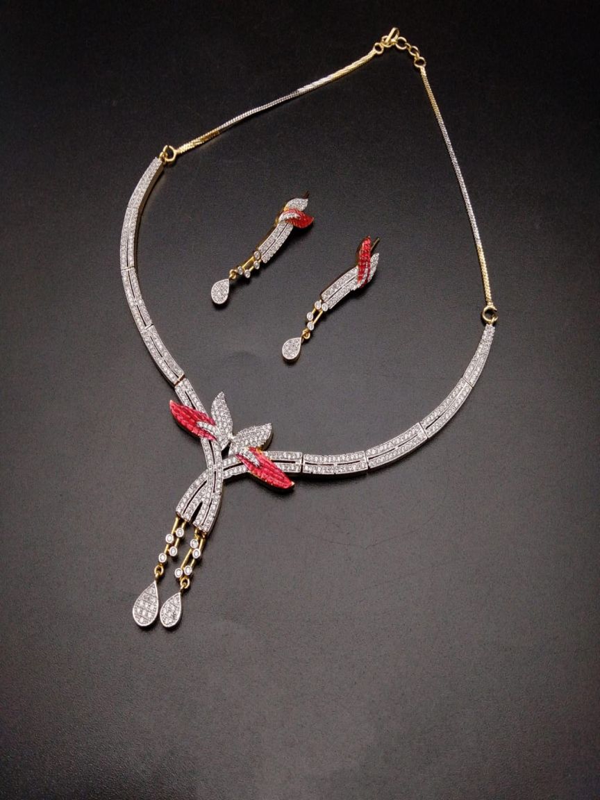 NECKLASE SET IN AMERICAN DIAMOND JEWELLERY STYLE | DESIGN - 00539